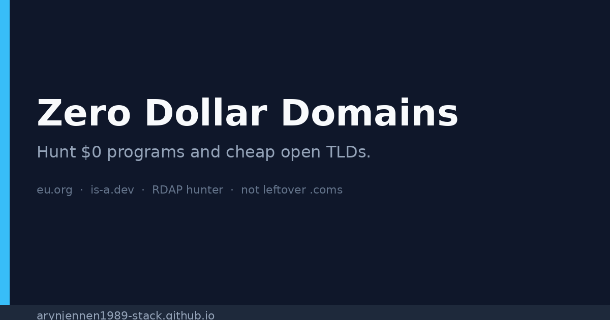 Screenshot of Zero Dollar Domains website